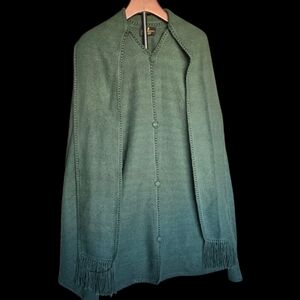 Leo Peressi 100% Alpaca Poncho Cape Attached Scarf Green One Size